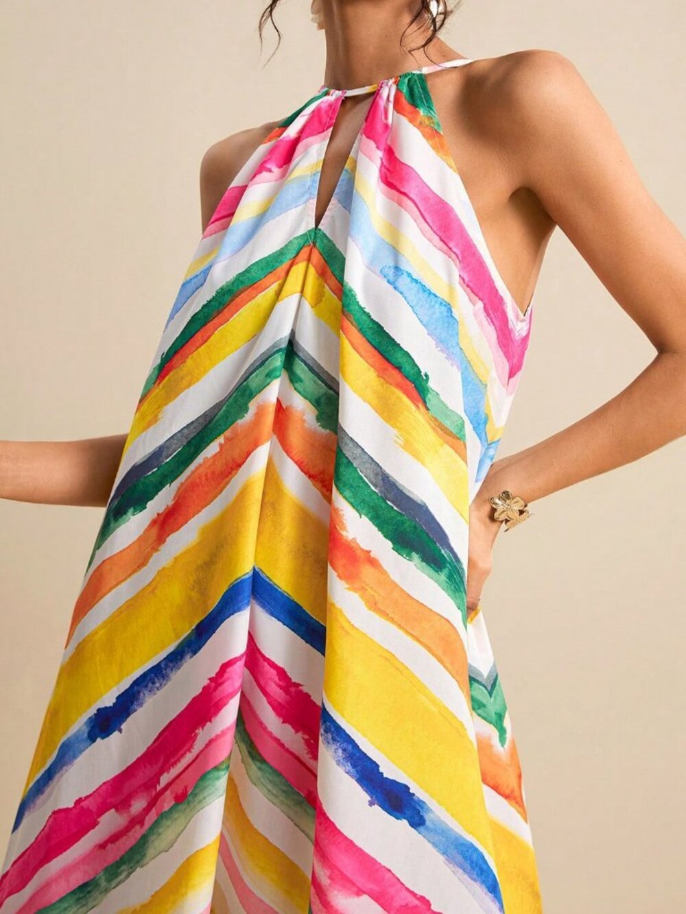 Multicolor Casual Women's Halter Neck Vacation Dress - Picture 4 of 6